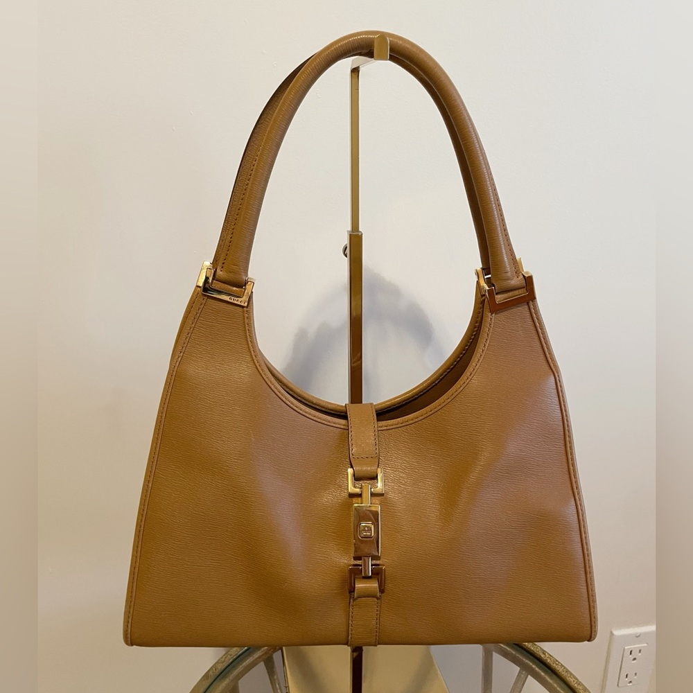 Gucci Jackie Shoulder Bag Tan Brown with Gold Hardware